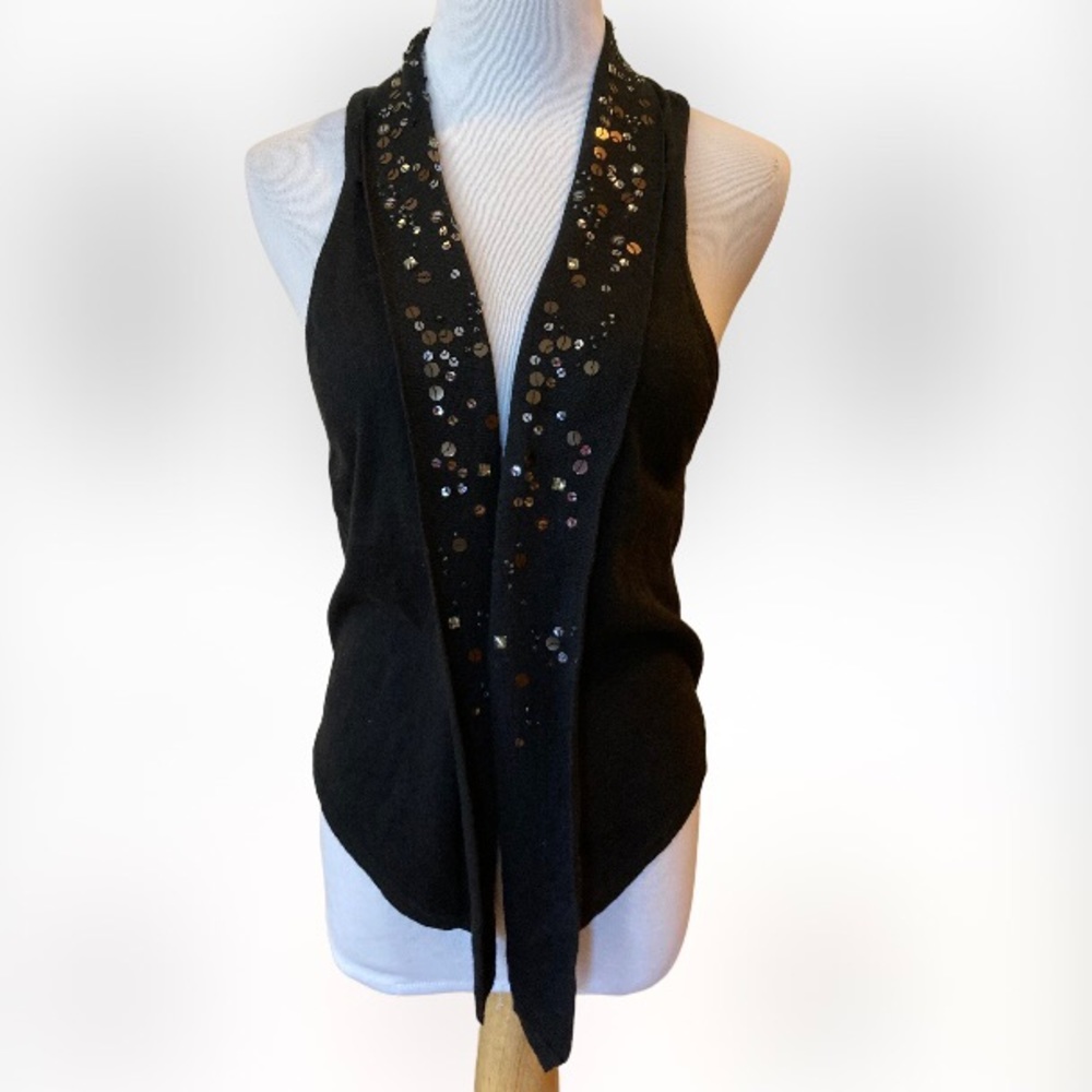 Vintage GAP Black Sequins Holiday Beaded Silk/Cotton Sweater Vest XS NWT